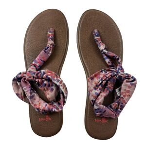 SANUK Yoga Sling Ella Prints Thong Sandal Spiced Coral Rain Sz 9 Style 1013332